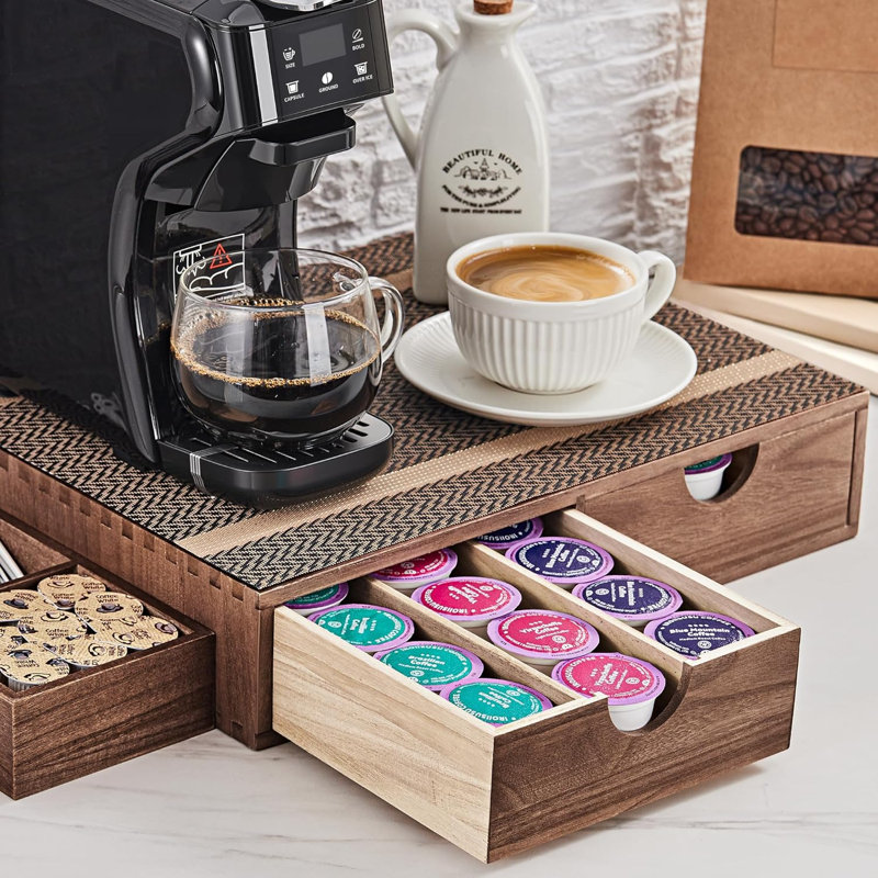 Organisateur de tasse à café en bois K Support pour cafetière à tiroir K Pod, support Kcup, capacité de 30 dosettes