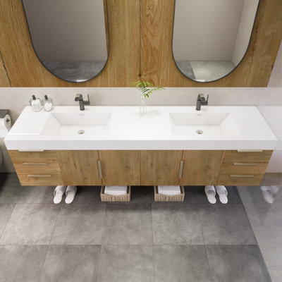 Meuble-lavabo mural double 83,4 po avec plateau en acrylique renforcé Natrona