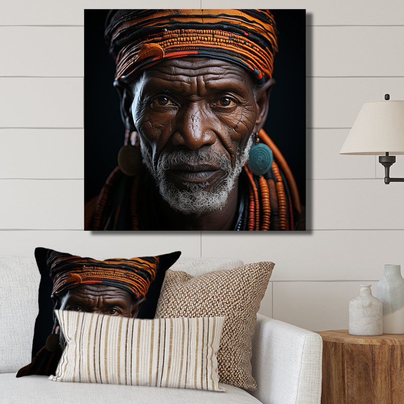 Portrait d'un chef tribal ébène I sur toile, Toile tendue, H 24 po x l 24 po x P 1 po