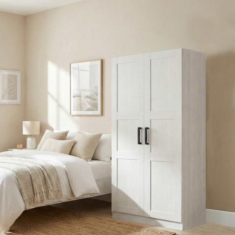 Garde-robe 2 portes - penderie avec plusieurs tablettes, Blanc