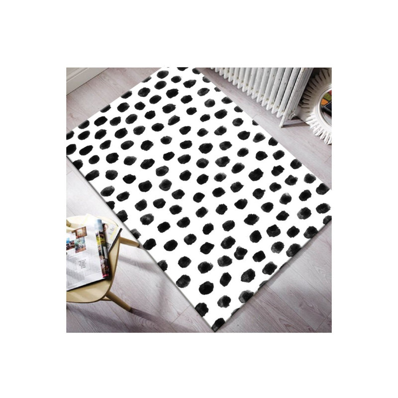 Tapis noir / blanc en polyester tissé à la machine Edmound, Rectangle 4 pi 11 po x 7 pi 7 po