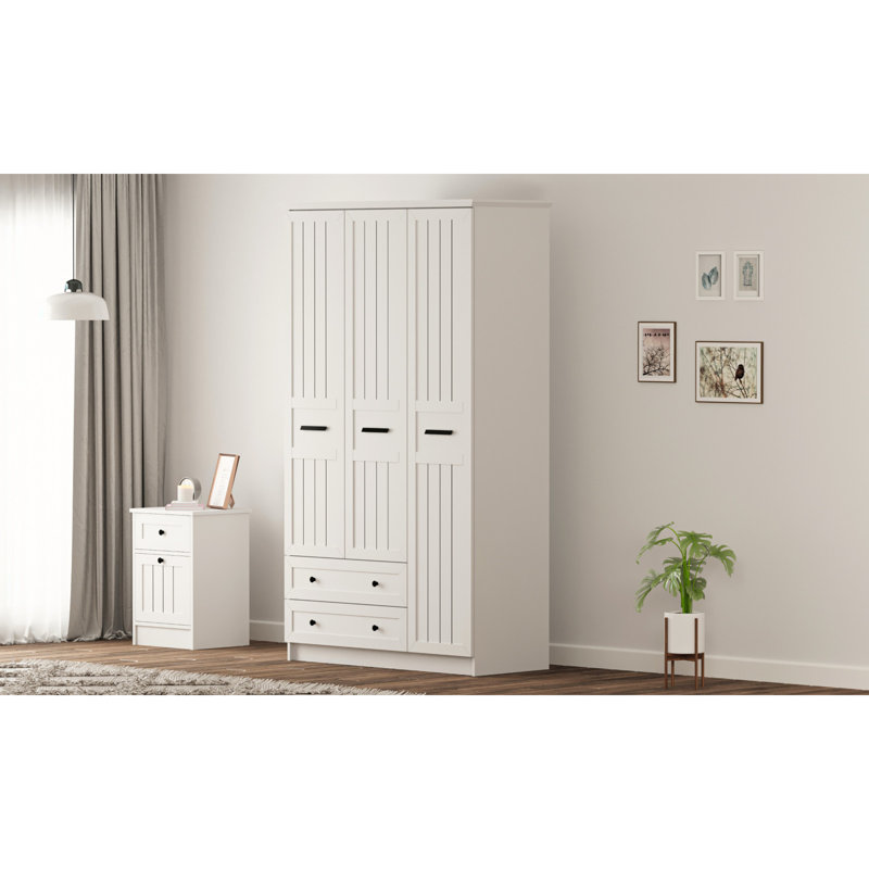 Schmidt 3 Door Manufactured Wood Wardrobe, 184cm H x 105cm W x 52cm D