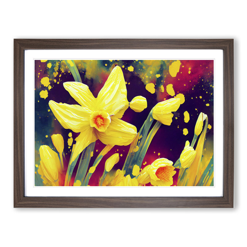 Daffodil Flower Splash - Framed Print, 34cm H x 46cm W x 2cm D, Walnut