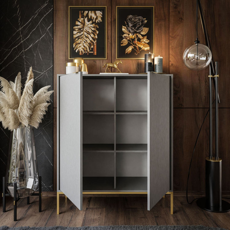 Amala 104cm W Chest of Drawers, Grey/Brown/Blue
