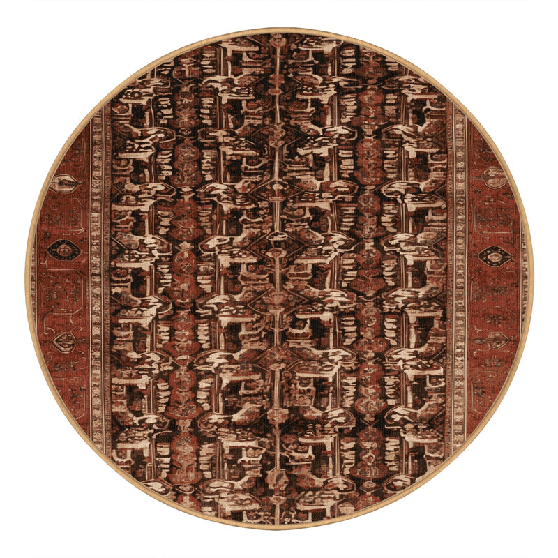 Machine Washable Persian Brown Area Rug, Round 5'