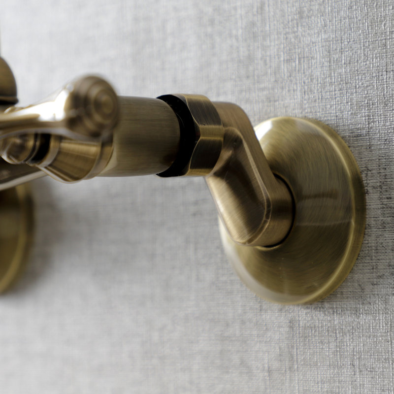 Kingston Brass Kingston Double-Handle 2-Hole Wall-Mount Bridge Kitchen Faucet, Vintage Brass