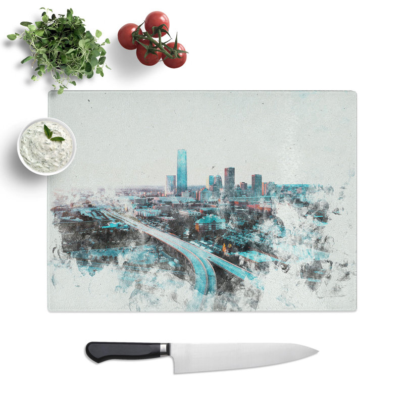 Tempered Glass Oklahoma City Skyline Chopping Board, 20 cm x 28.5 cm