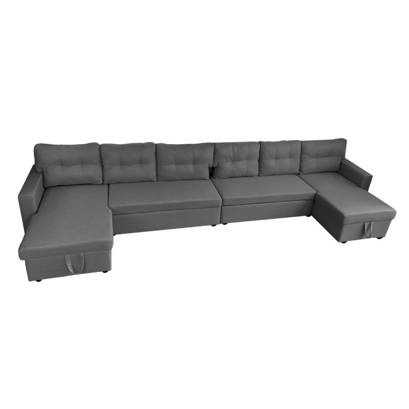 Upholstered U-Shaped Sectional Reversible, Steel Gray Cotton Blend
