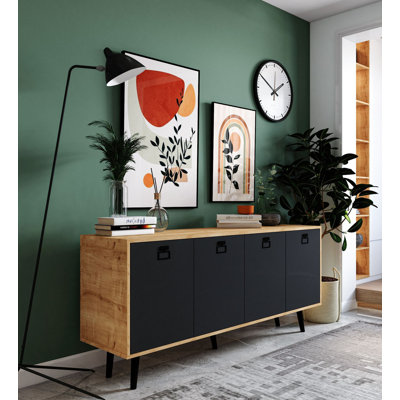 Buffet 71 po de largeur Mid-Century moderne avec pieds en bois