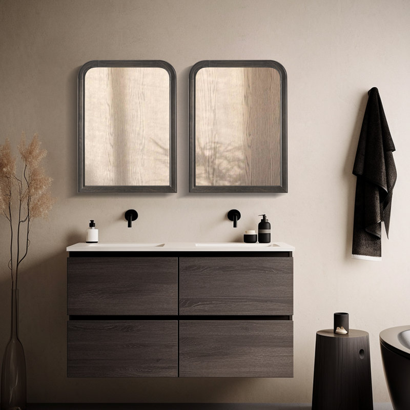 Bathroom/Vanity Wall Mirror with Wood Frame, 24" x 18", Black