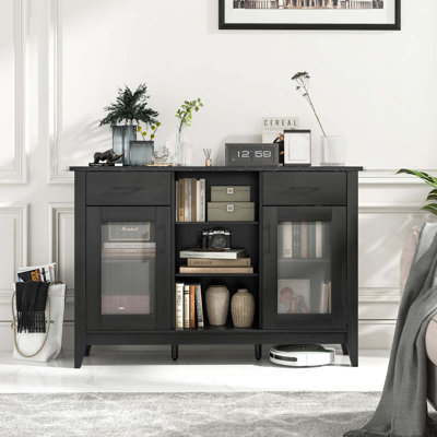 Sideboard Buffet Cabinet With 2 Drawers 2 Doors 3 Open Compartments 4 Shelves by Winston Porter