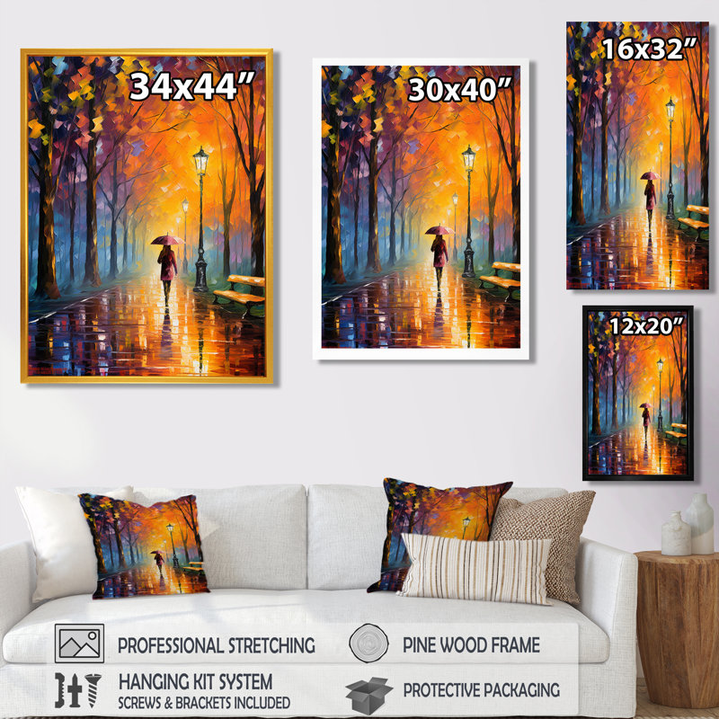 Promenade romantique Paris, jour de pluie, bougie I - City Paris, art mural, Cadre flottant noir, H 20 po x l 12 po