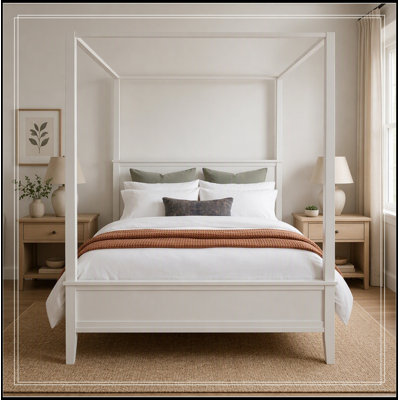 Cadre de lit plateforme en bois à baldaquin Queen Size avec tête de lit