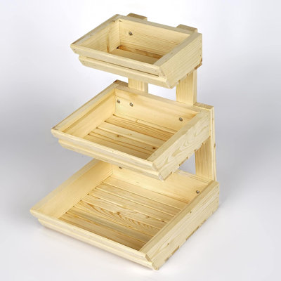 3-Tier Wooden Fruit Basket, Vegetable Storage Stand For Kitchen Counter, Pantry, And Shops