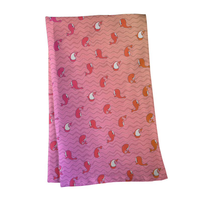Serviette de thé à motif baleines, Polyester sergé, Mauve et orange