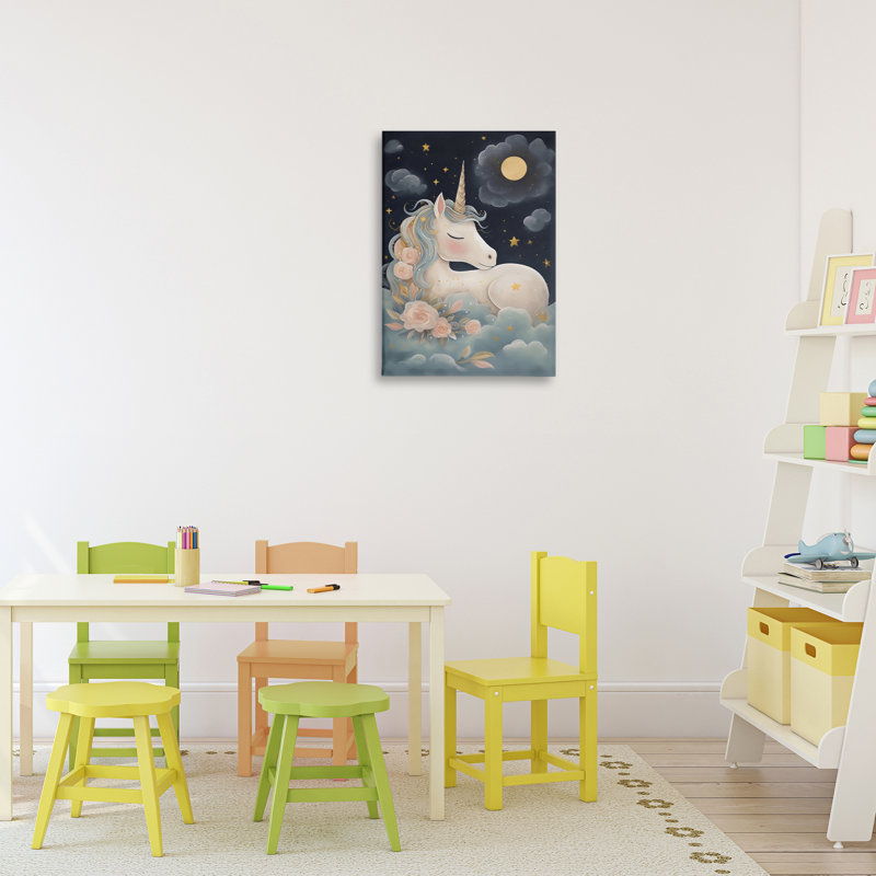 Toile Unicorn entourée de nuages, design par Creative Studio, H 24 po x l 16 po