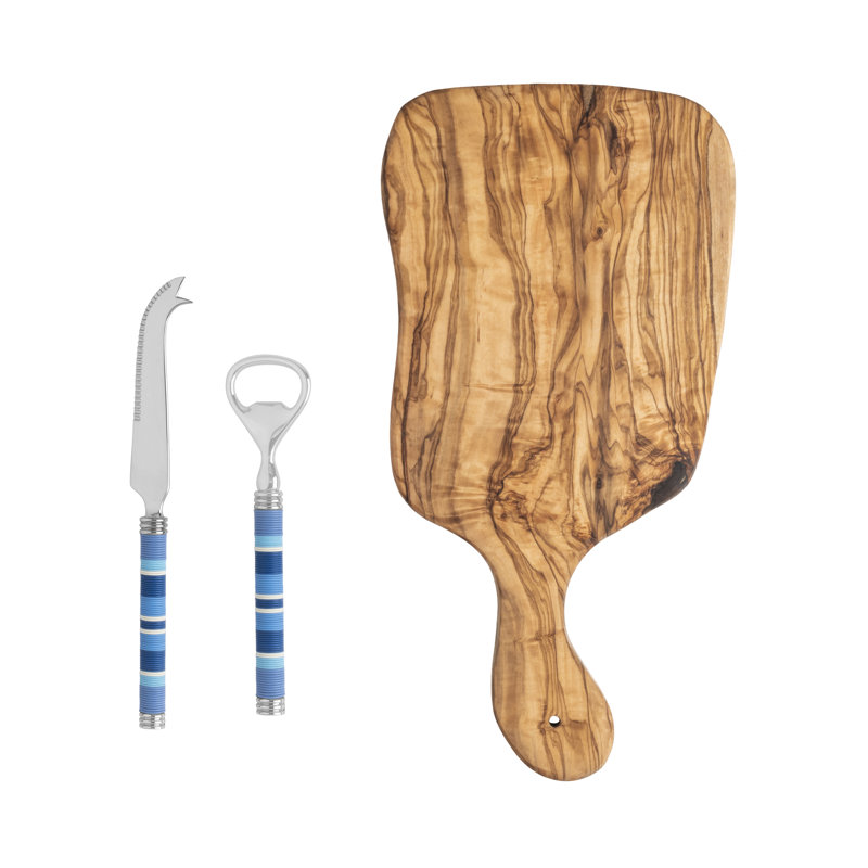 Ensemble de couteau à fromage, ouvre-bouteille et planche en bois d'olivier French Home - nuances de lumière, Bleu
