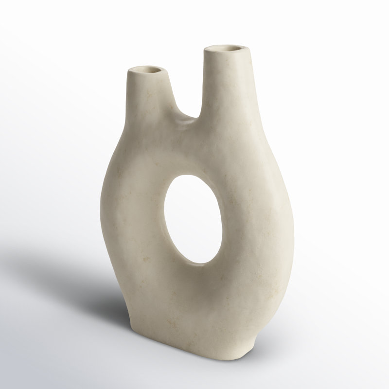 Paper Mache Abstract Rounded Decorative Vase with Double Openings, 11.7" H x 8.55" W x 3.25" D