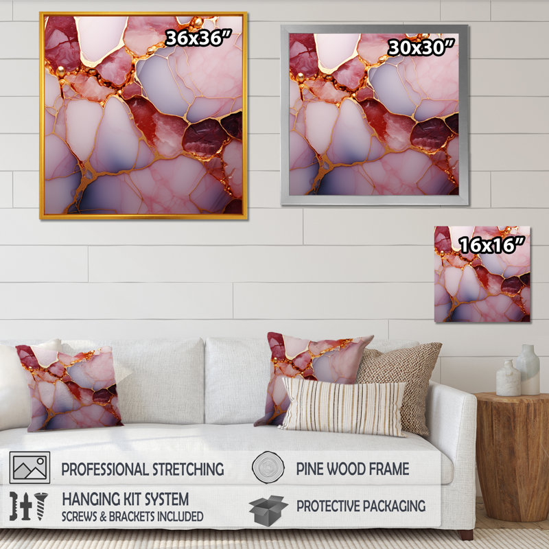 Gold And Pink Marble Essence II - Marble Wall Decor, Black Single Picture Framed, 30" H x 30" W x 1.5" D