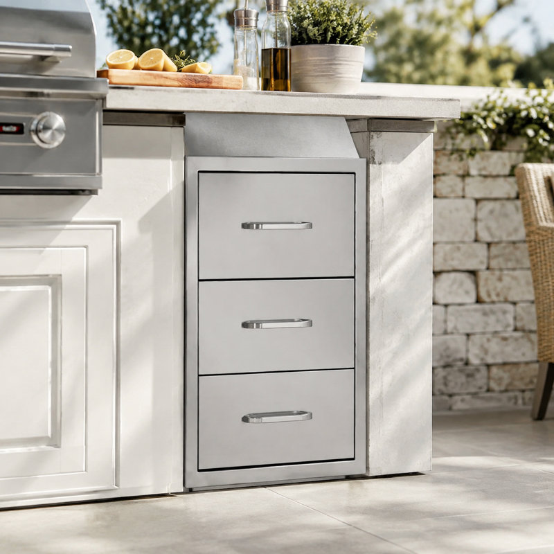 Meuble de cuisine en acier inoxydable de 43 cm (17 po) avec 3 tiroirs et porte-essuie-tout