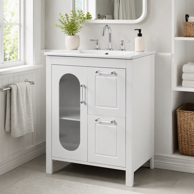 Meuble-lavabo 24 po avec lavabo et rangement élégant, Blanc
