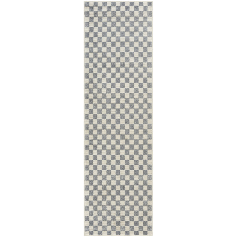 Ebern Designs Delfina Ivory Blue Modern Indoor Rug, Runner 2'2" x 7'6