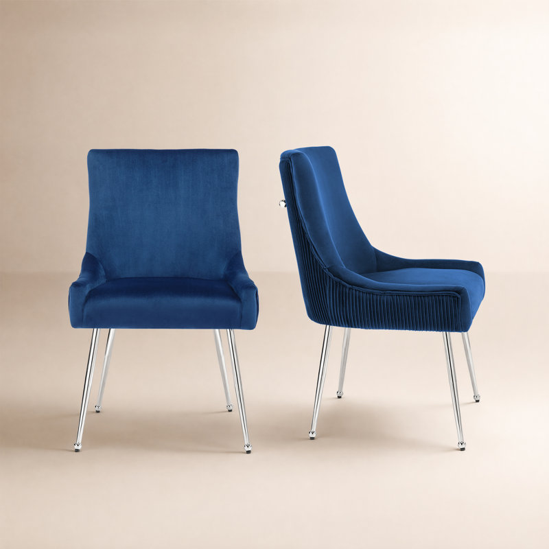 Velvet Upholstered Side Chair With Silver Legs, Blue, Silver