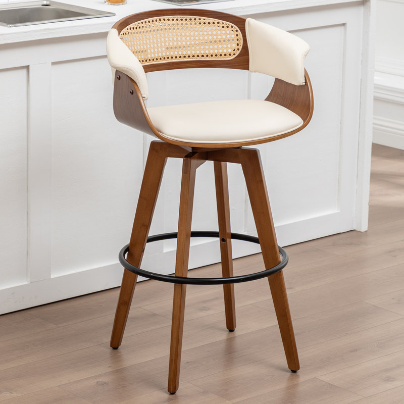 Tabourets de bar pivotants rembourrés, Beige, Tabouret de comptoir (siège d'une hauteur de 26,3