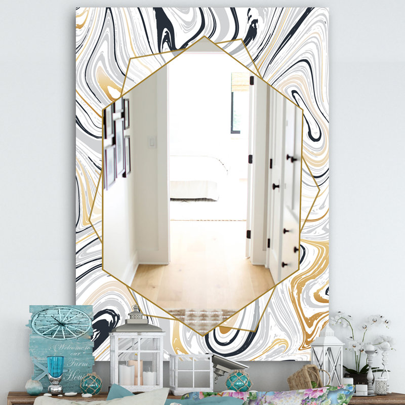 Marbled Diamond Traditional Accent Mirror, 39.4" H x 29.5" W, White/Blue/Gray
