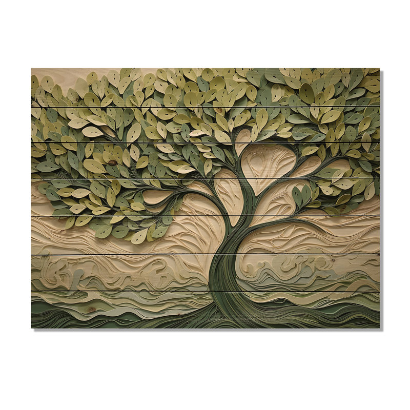 Tree American Basswood Collage III - Arbre sur bois, H 34 po x l 44 po x P 0,78 po