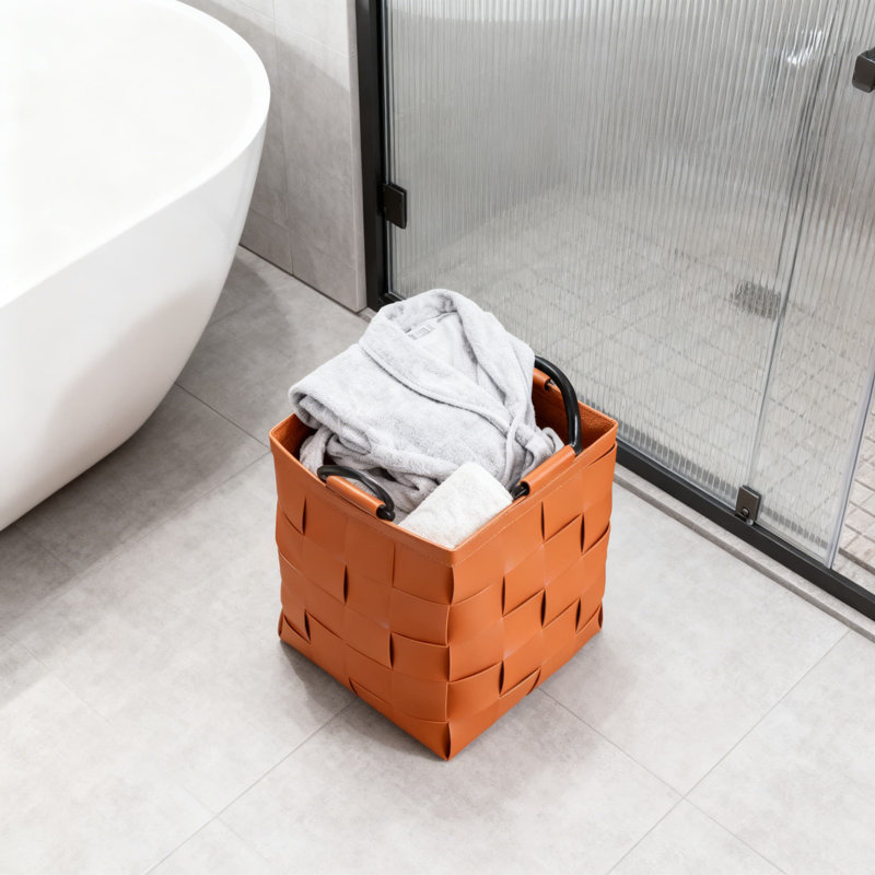 Leather Laundry Hamper With Handles - Waterproof Clothes Basket For Small Spaces, Dorm Room Organizer, Multi-Purpose Storage Bin For Bathroom And Bedroom