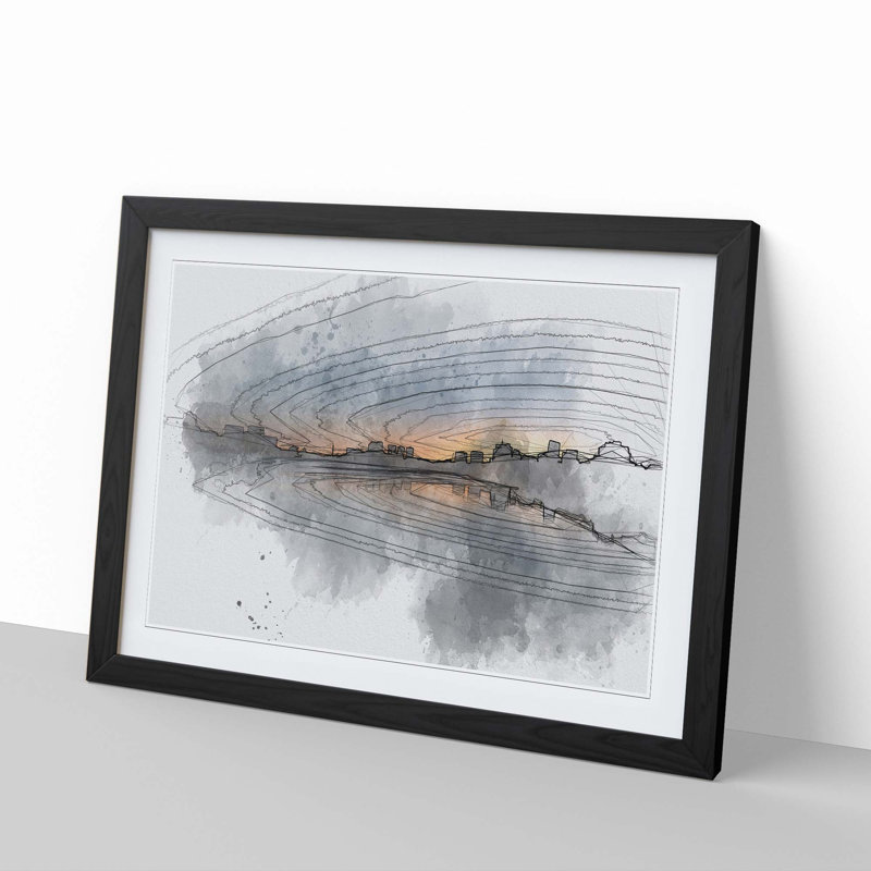 Cambridge Massachusetts Skyline in Abstract - Picture Frame Graphic Art Print, 27cm H x 36cm W x 2cm D, Black Framed