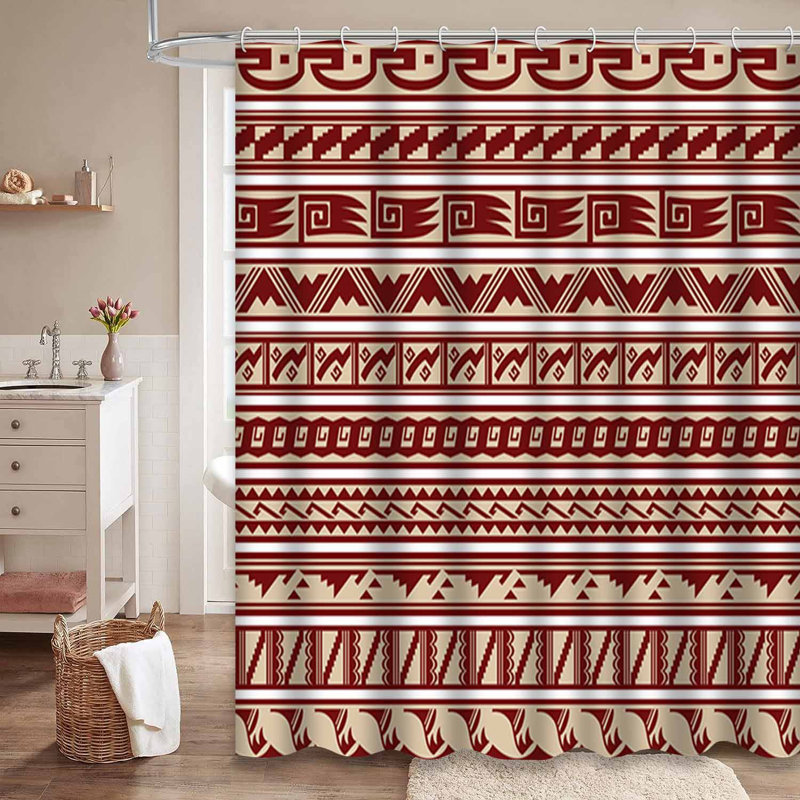 Rideau de douche imperméable à motif tribal à bordure abstraite avec 12 crochets, L 72 po x l 84 po
