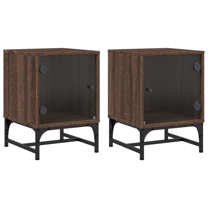Genagra 35cm W Steel Bedside Table, Set of 2, Brown Oak