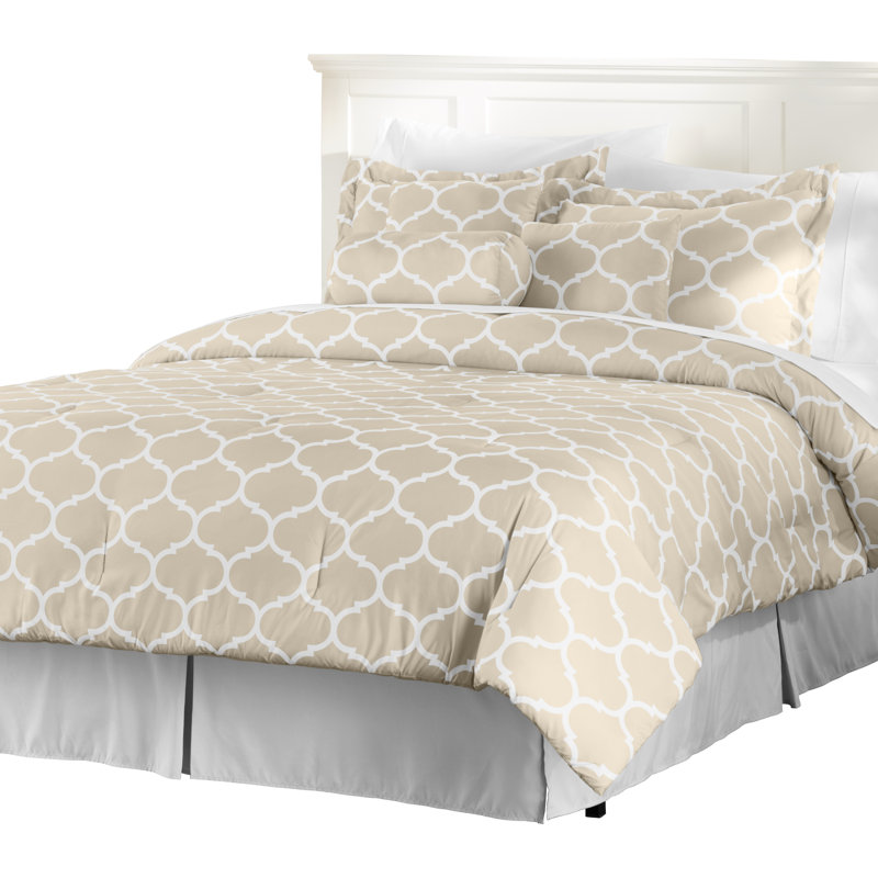 Basics Polyester Standard Geometric Shapes Comforter, Twin, Taupe / White