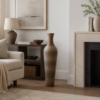 39 inch Tall Standing Designer Floor Vases with Elegant Two-Tone Finishes, Perfect for Decorating Living Rooms and Entryways