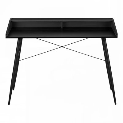 Bureau d'ordinateur, bureau personnel, ordinateur portable, tablettes de rangement, l 48 po, travail, stratifié noir, métal noir, contemporain,