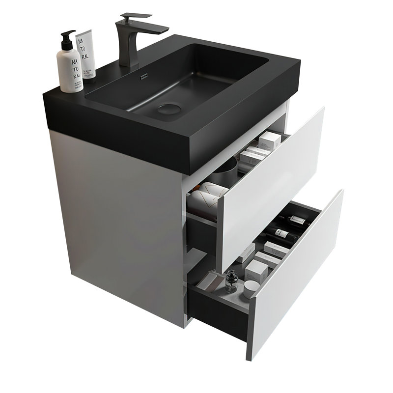 Meuble-lavabo contemporain avec rangement amélioré et design élégant, Noir, noir, noir, noir, Blanc