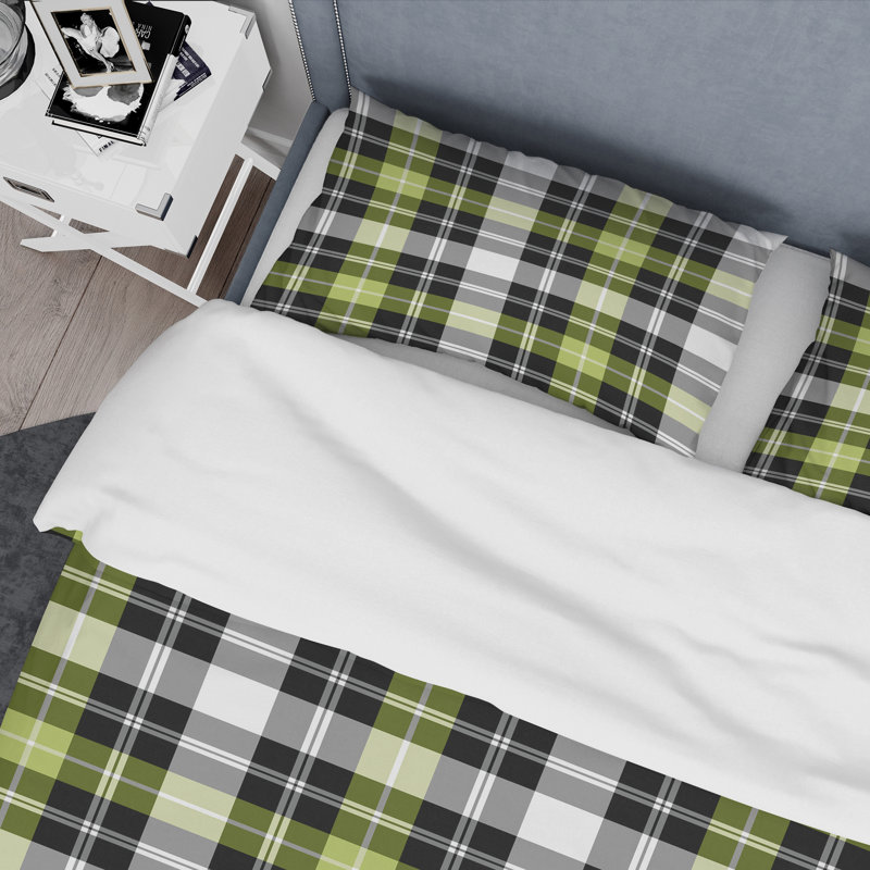 Ensemble de housse de couette en microfibre noir / vert 3 pièces, Housse de couette pour grand lit et 2 taies décor