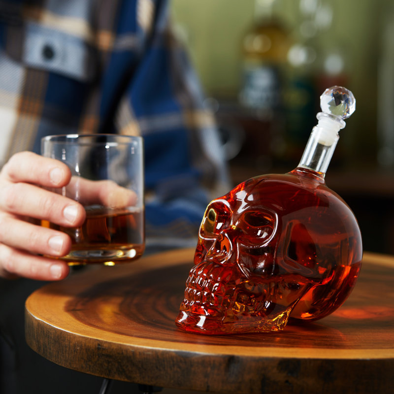 Clear Glass Skull Shaped Liquor Decanter with Crystal Stopper