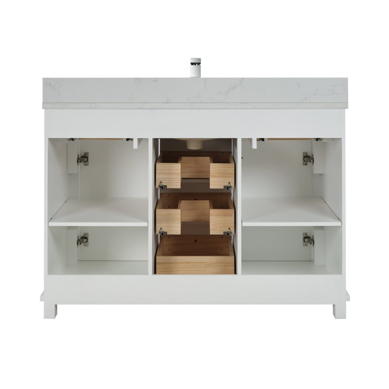 48" Cadet Finish Solid Wood Sink Vanity  With 1' Artificial Stone Top, White