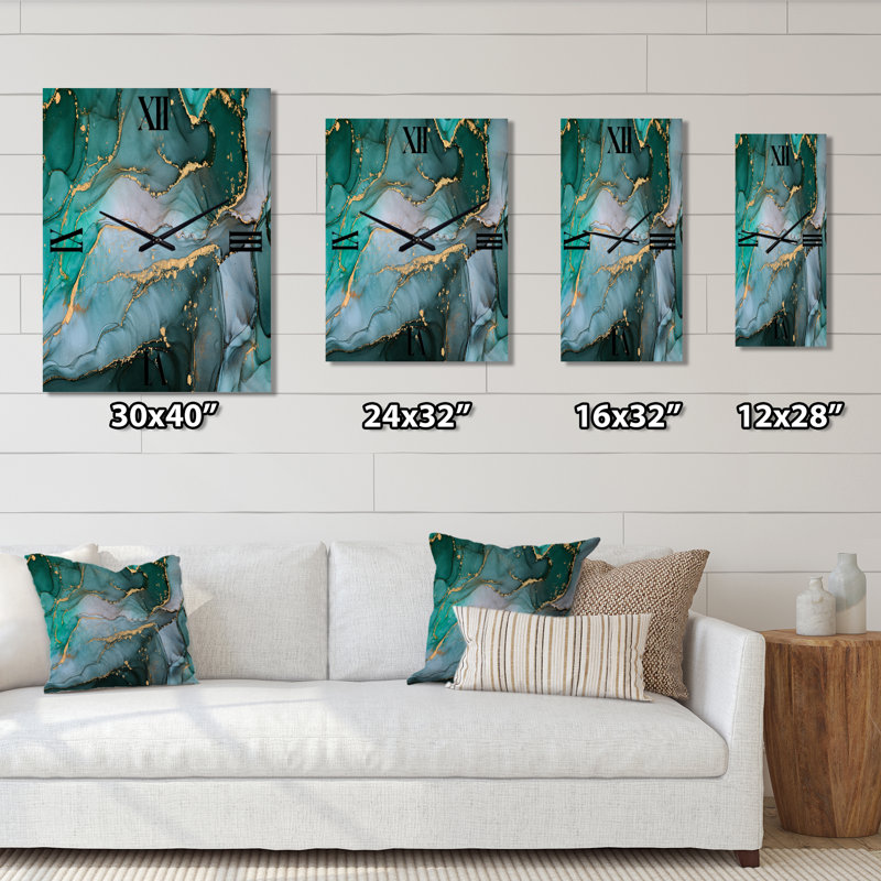 Horloge murale abstraite Turquoise et gris, Petit
