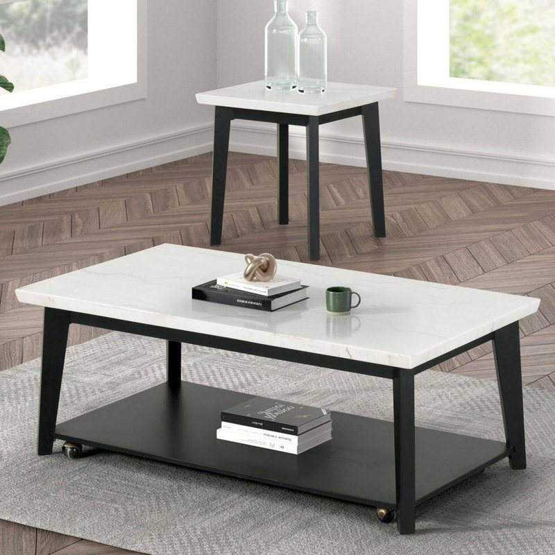 Rect Marble Coffee Table W/ Casters