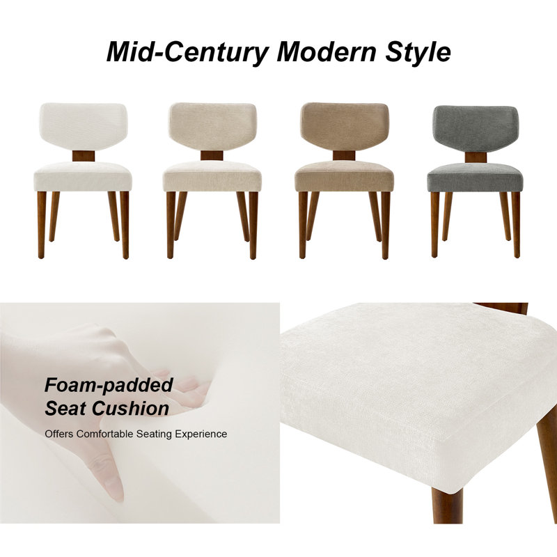 Keim 21''W Mid Century Modern Ergonomic Seating Design Dining Chair with Solid Wood Legs , 6, Ivory