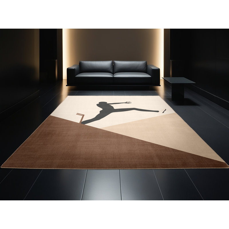 Machine Washable Aust High Jump Minimalist Rug in Beige – Beige Binding, 5x8
