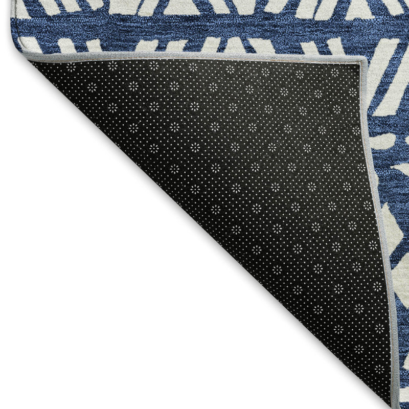 Premium Machine Washable Prisco Navy Rug, Rectangle 1'8" x 2'6"