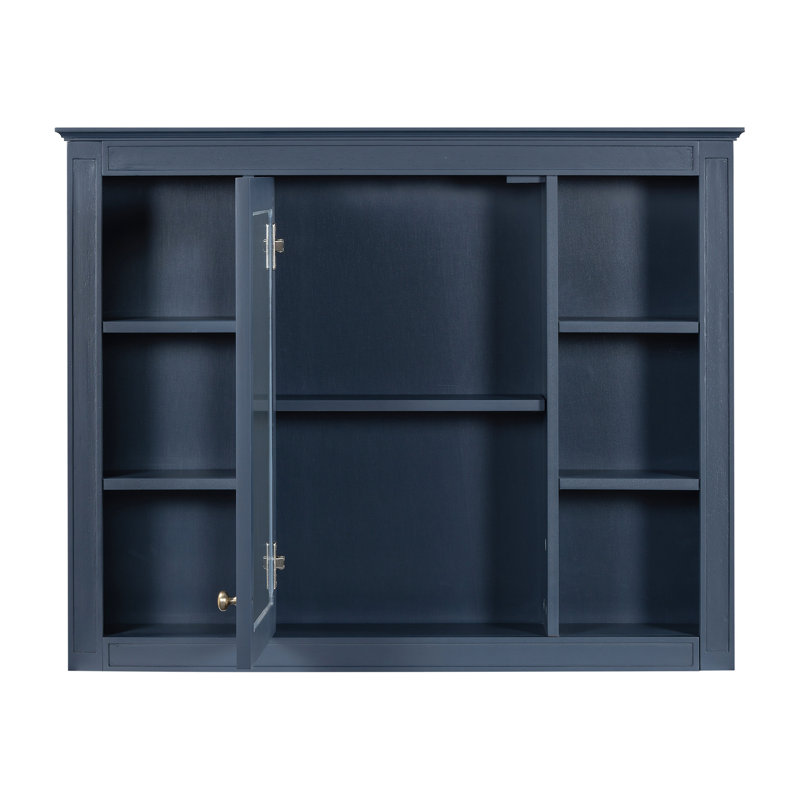 Armoire murale moderne pour salle de bain avec miroir, 35 po x 27,5 po, tableau, bleu, armoire de rangement réglable 35 po x 27,5 po, miroir inclus, beaucoup d'espace, peinture bleue