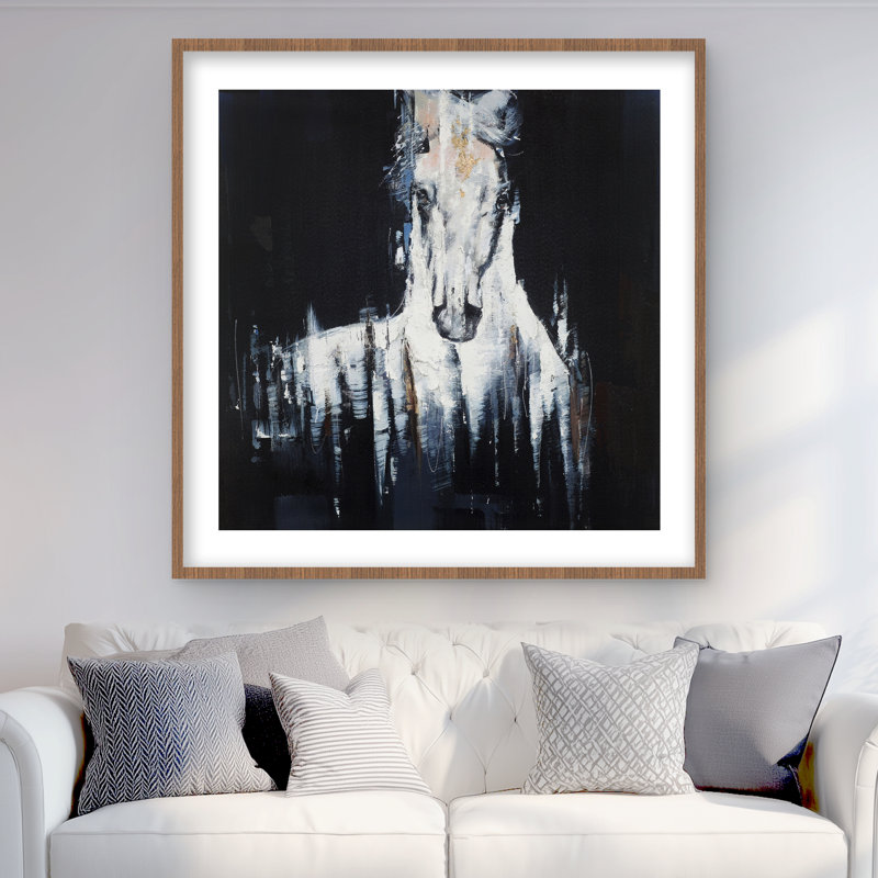 Abstrait cheval blanc imprimé - fond noir