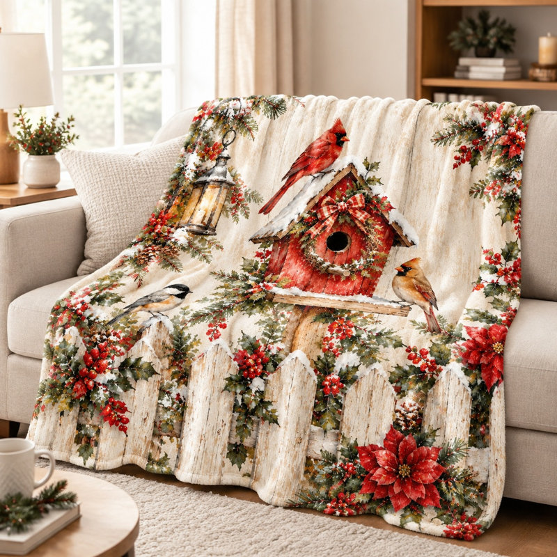 Jeté douillet en molleton Cozy Christmas Birdhouse, Jeté (l 40 po x L 50 po)