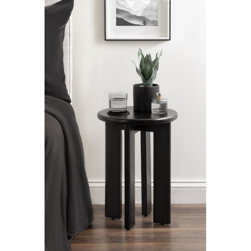 Table d'appoint ronde en bois massif, Noir, noir, noir, noir